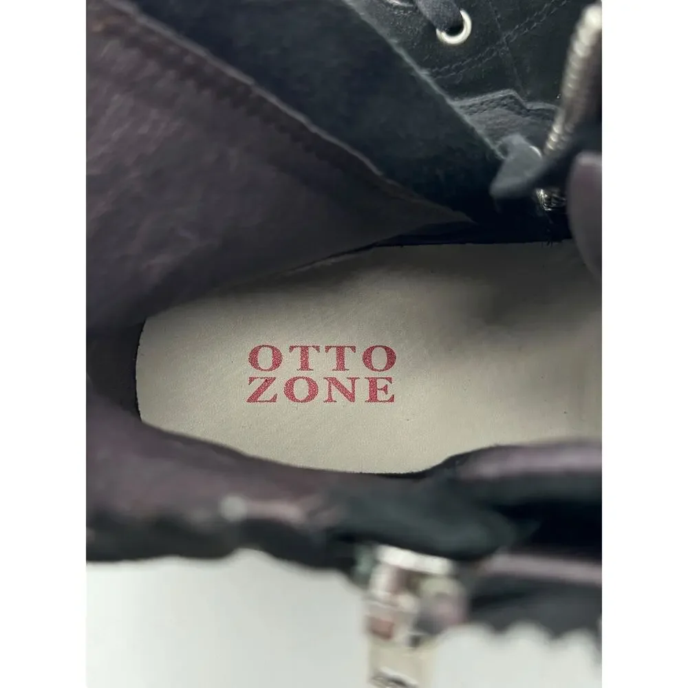 OTTO ZONE Moto Leather Suede Boots Men's 10 Black Streetwear Double Zip Biker